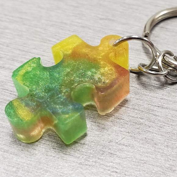 Handmade Colorful Puzzle Piece Keychain – Multicolor by Homespun Utopia - Picture 5 of 5